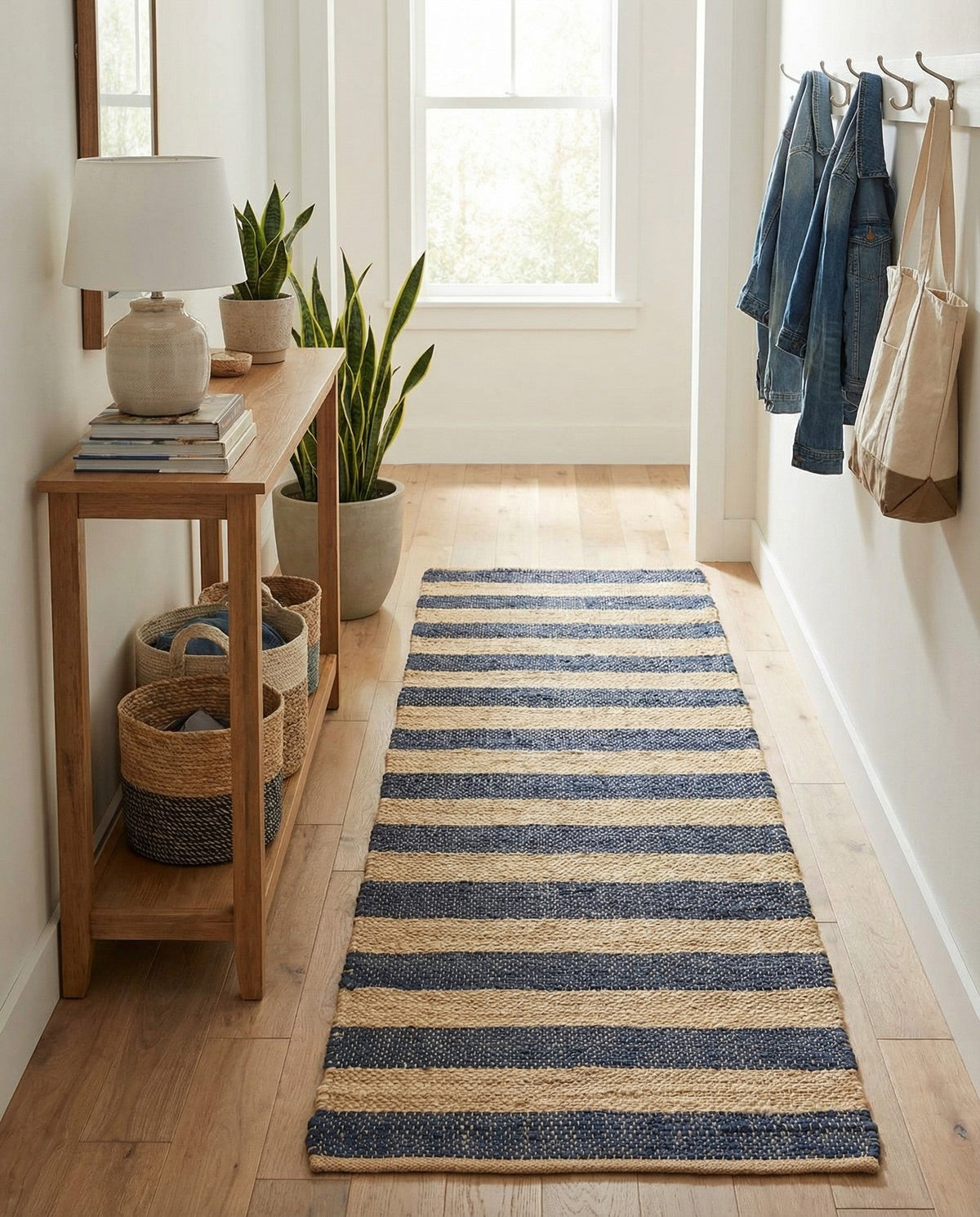 Woven Seaside Jute Collection Area Rug - Nantucket Runner Navy Ivory  lifestyle 140