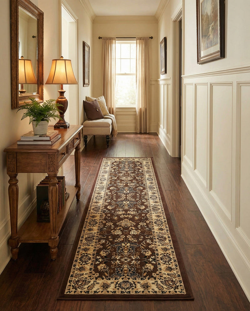 Isfahan Elegance Collection Area Rug - Naghsh-e Jahan (Brown) Runner Brown  lifestyle 65
