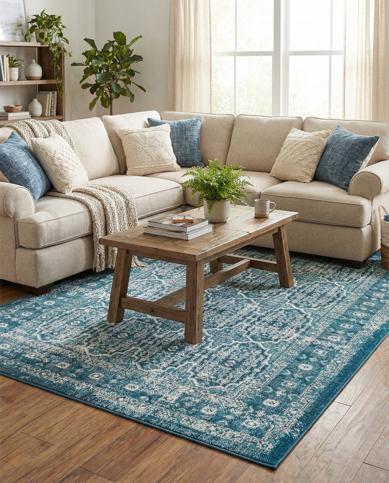 Geneva Terrace Collection Area Rug -  Nyon Rectangle Blue  lifestyle 18
