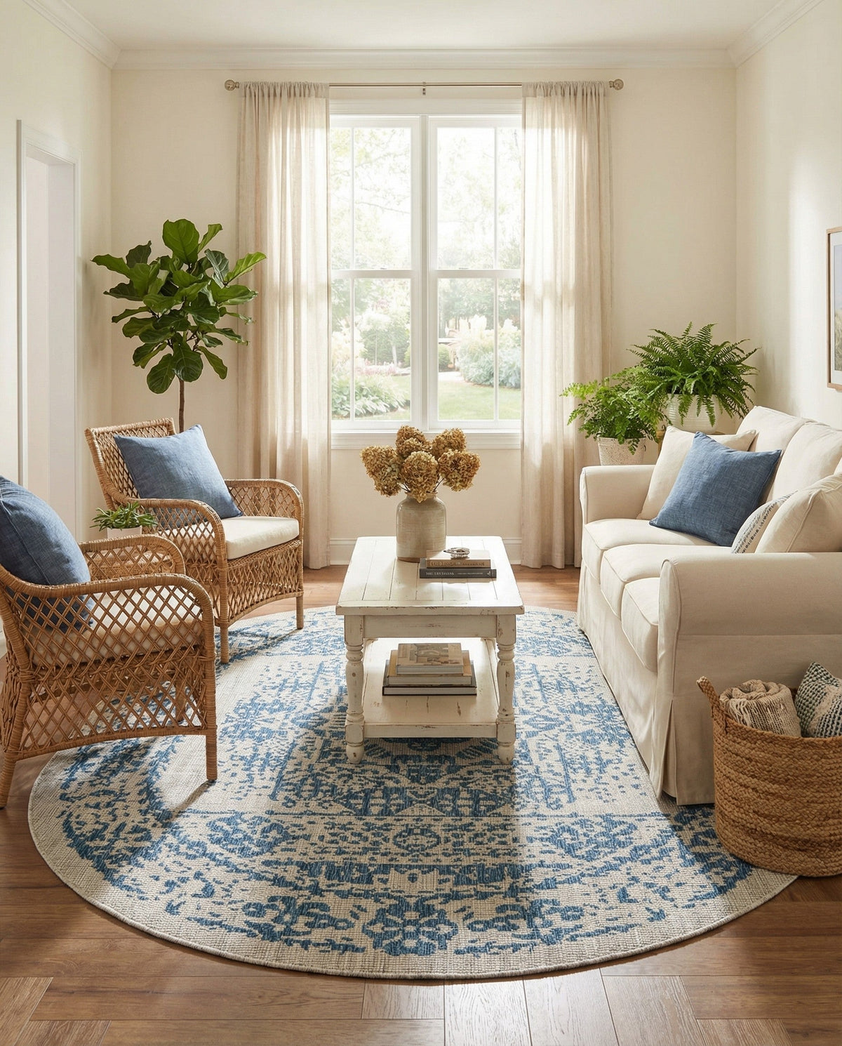 Patio Heritage Collection Area Rug - Savannah (Blue) Oval Blue  lifestyle 100