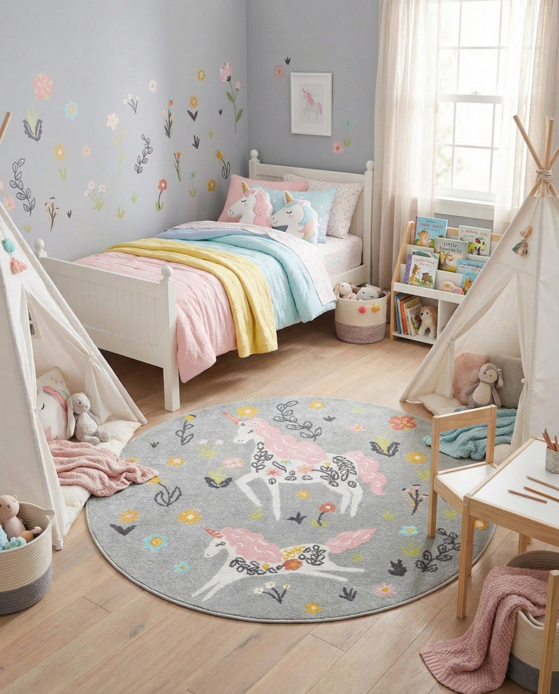 Wonder Tykes Collection Area Rug -  Hued Round Gray  lifestyle 23
