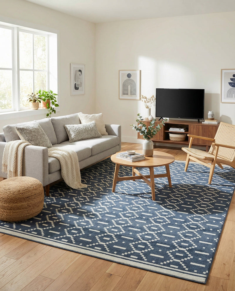 Copenhagen Edge Collection Area Rug -  Tivoli Rectangle Blue  lifestyle 56