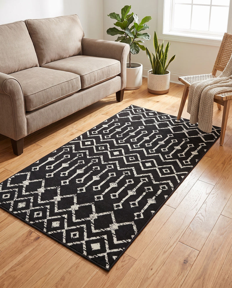 Marrakech Lattice Collection Area Rug - Medina (Black) Rectangle Black  lifestyle 24