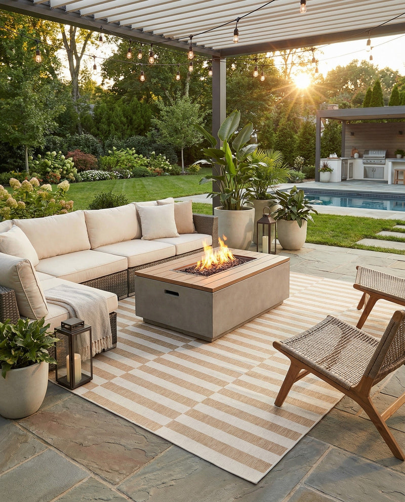 Seaside Stripes Collection Area Rug - Cabana (Taupe) Rectangle Taupe  lifestyle 6