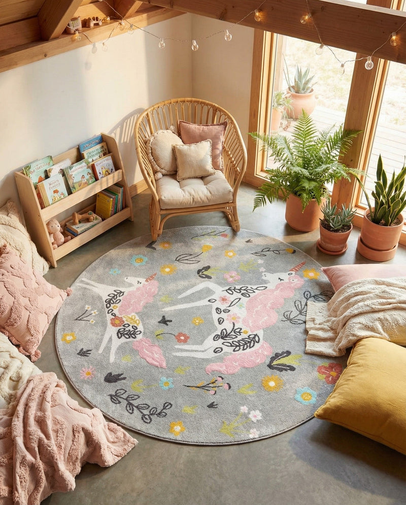 Wonder Tykes Collection Area Rug -  Hued Round Gray  lifestyle 34