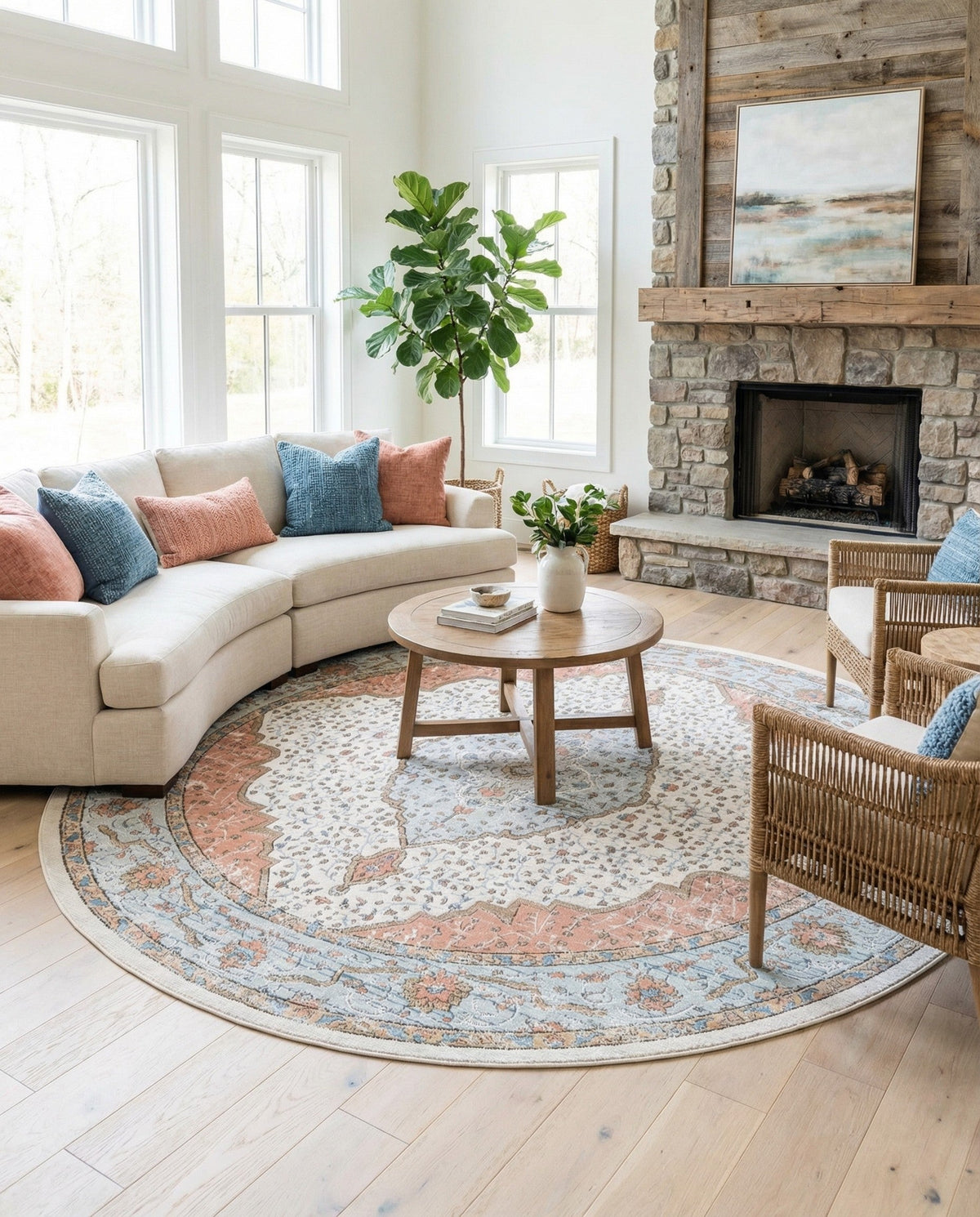 Mykonos Manor Collection Area Rug - Delos Round Ivory  lifestyle 163