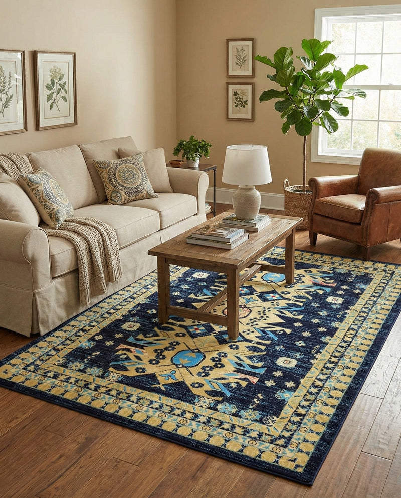 Tabriz Tapestries Collection Area Rug - Azerbaijan (Navy Blue) Rectangle Navy Blue  lifestyle 19