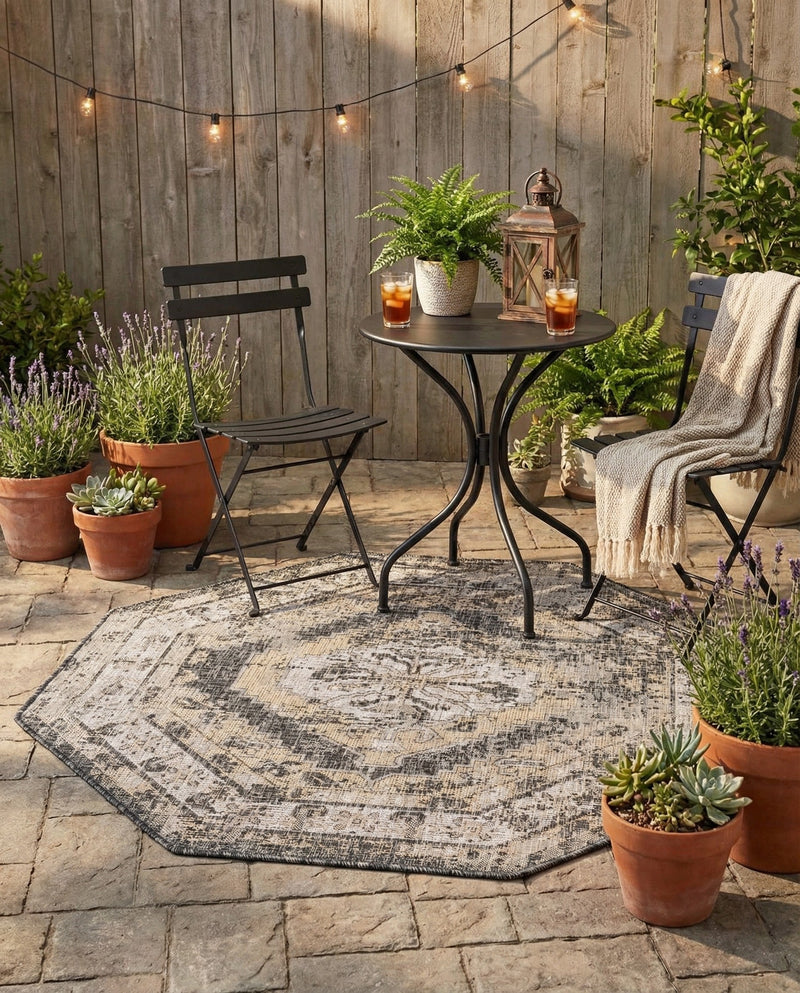 Patio Heritage Collection Area Rug -  Augusta (Charcoal) Octagon Charcoal  lifestyle 72
