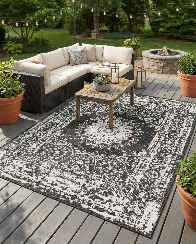 Patio Heritage Collection Area Rug -  Lafayette (Black and White) Rectangle Black and White  lifestyle 8