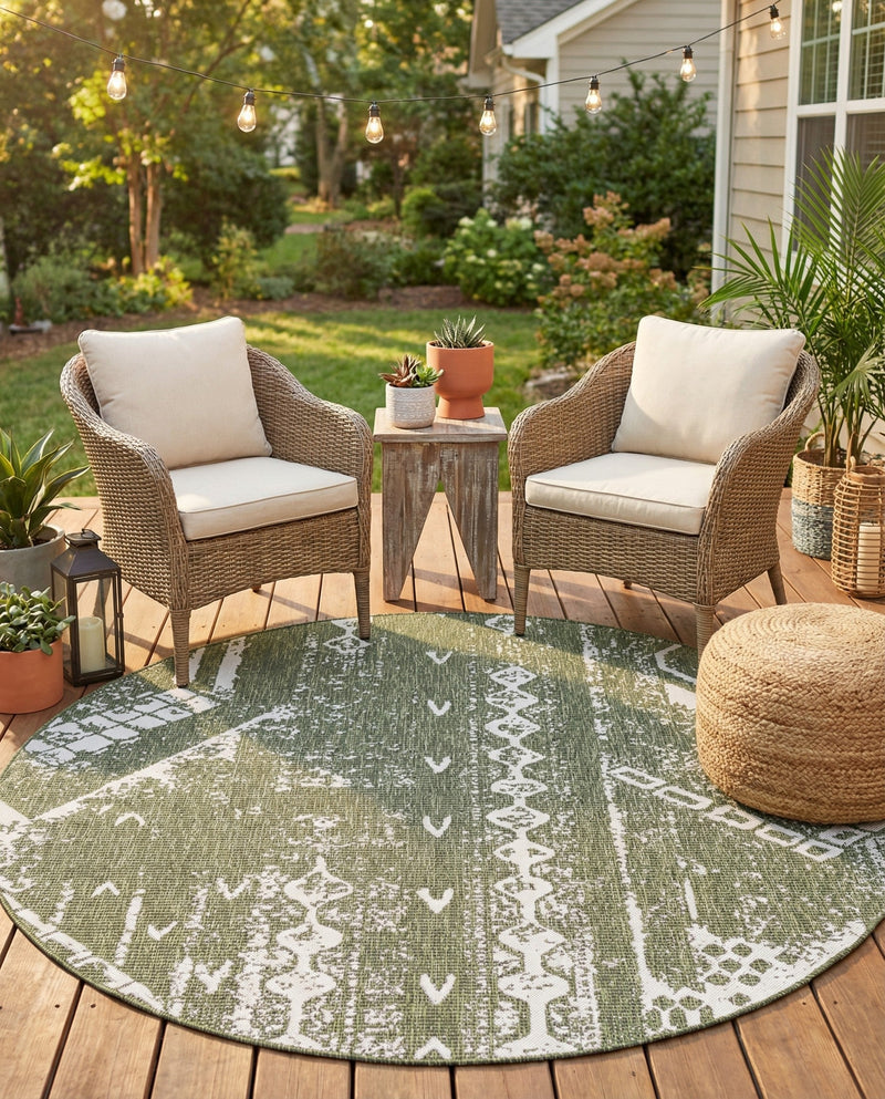 Desert Nomad Terrace Collection Area Rug - Sahara (Green) Round Green  lifestyle 18