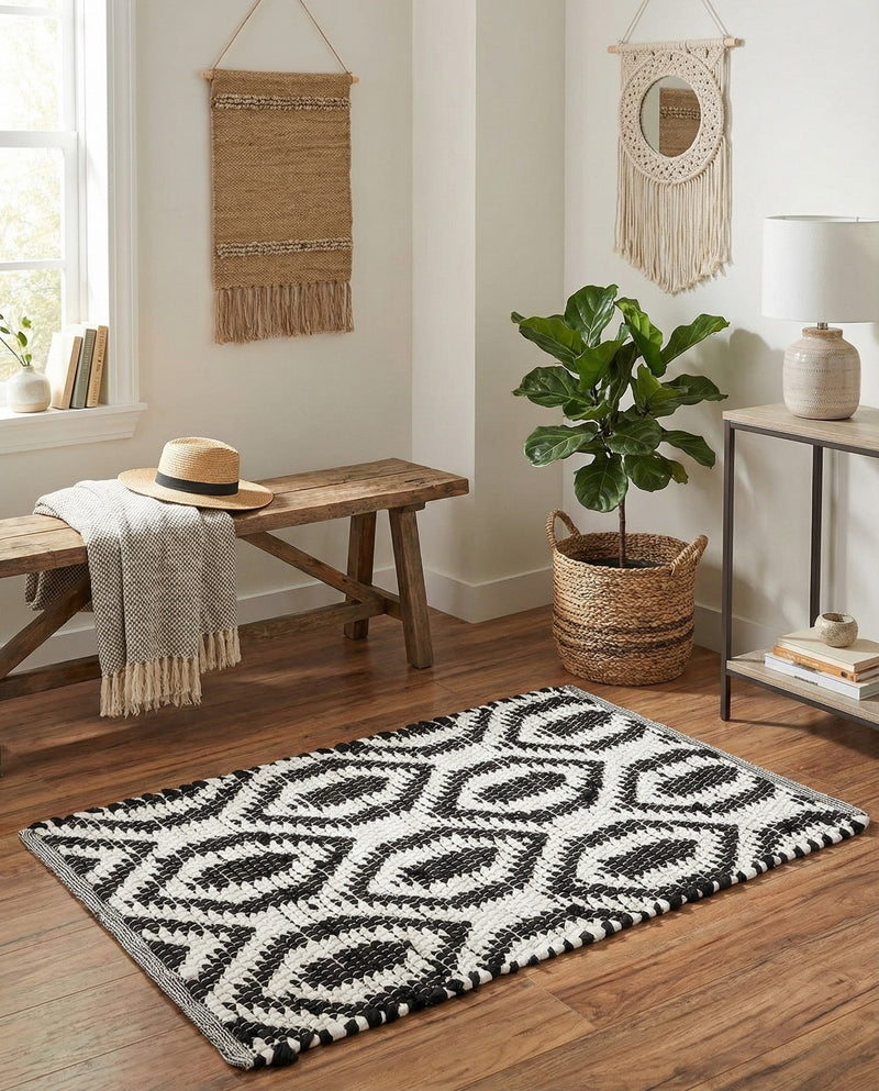 Osian Looms Collection Area Rug - Colaba Rectangle Black and White  lifestyle 45