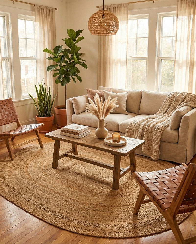 Woven Seaside Jute Collection Area Rug - Varadero Oval Natural  lifestyle 36
