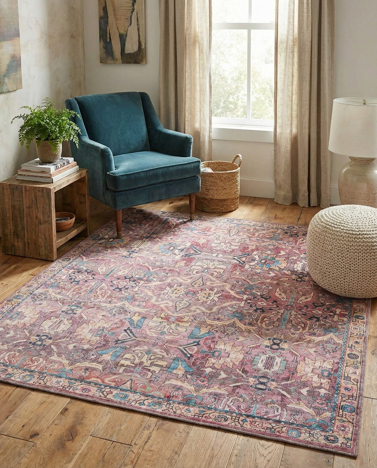 Vintage Memories Collection Area Rug -  Memories Square Pink  lifestyle 108