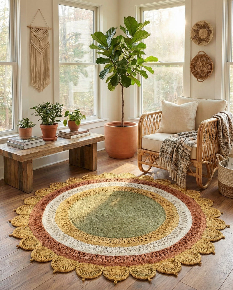 Woven Seaside Jute Collection Area Rug - Coastalhaven (Sunflower Yellow) Round Sunflower Yellow  lifestyle 10