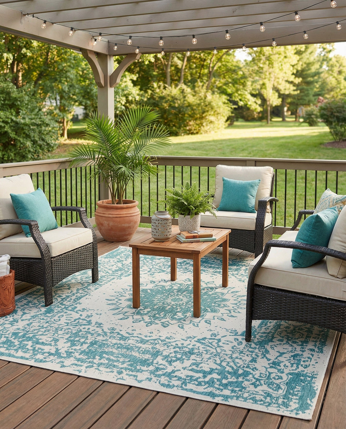 Patio Heritage Collection Area Rug -  Lafayette (Aqua) Square Aqua  lifestyle 89