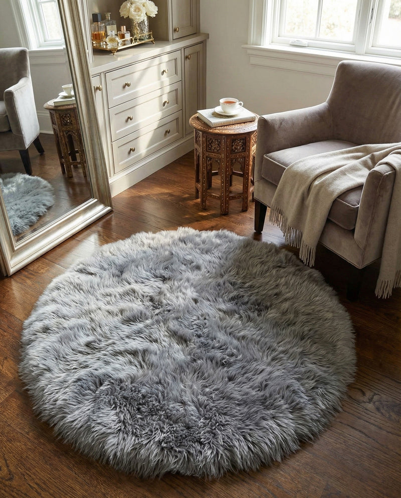 Lambskin Haven Collection Area Rug - Fleeceville Round Gray  lifestyle 40