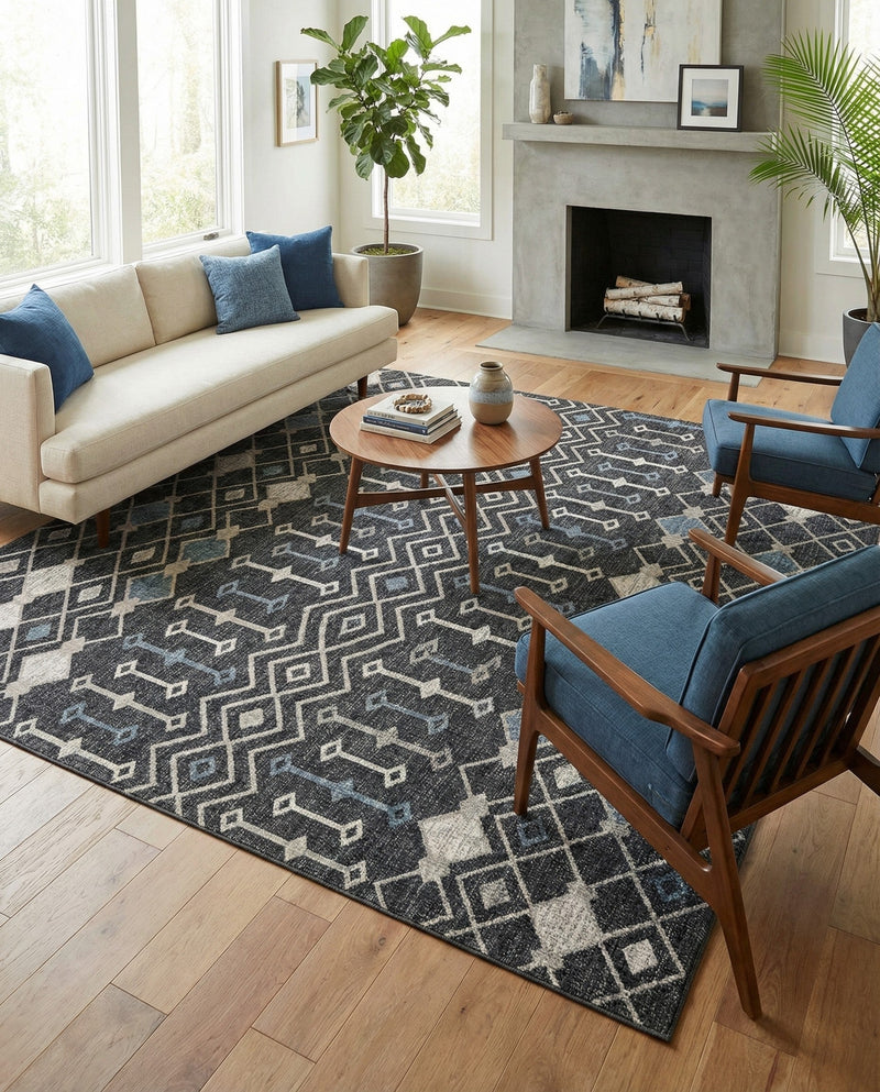 Geo Garden Lattice Collection Area Rug -  Andalusia Rectangle Charcoal Gray  lifestyle 41