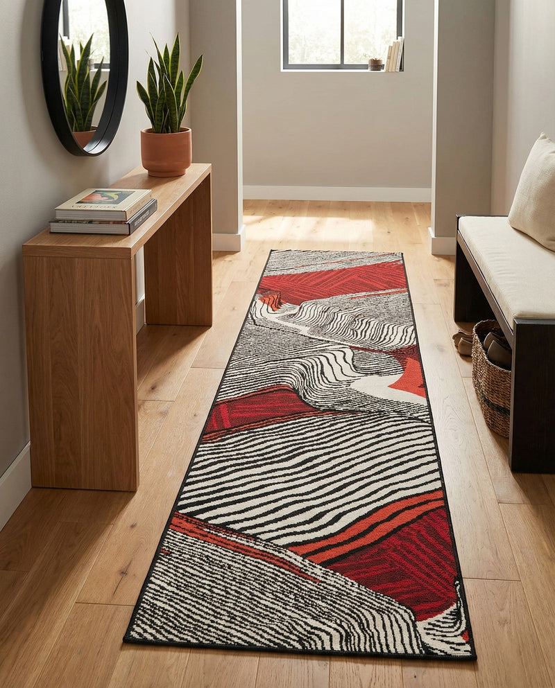 Urban Terrace Collection Area Rug -  Porch Runner Red and Black  lifestyle 52