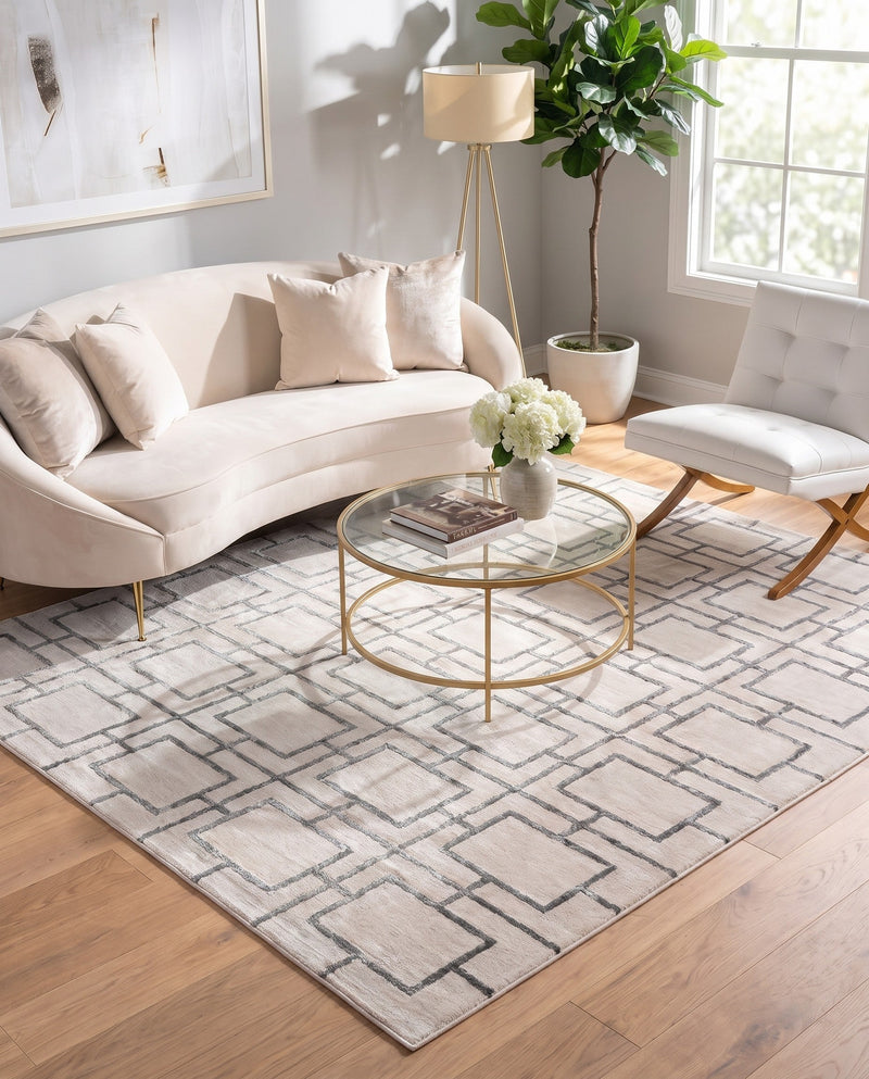 Hollywood Luxe Collection Area Rug -  Beverly (White Silver) Square White Silver  lifestyle 64