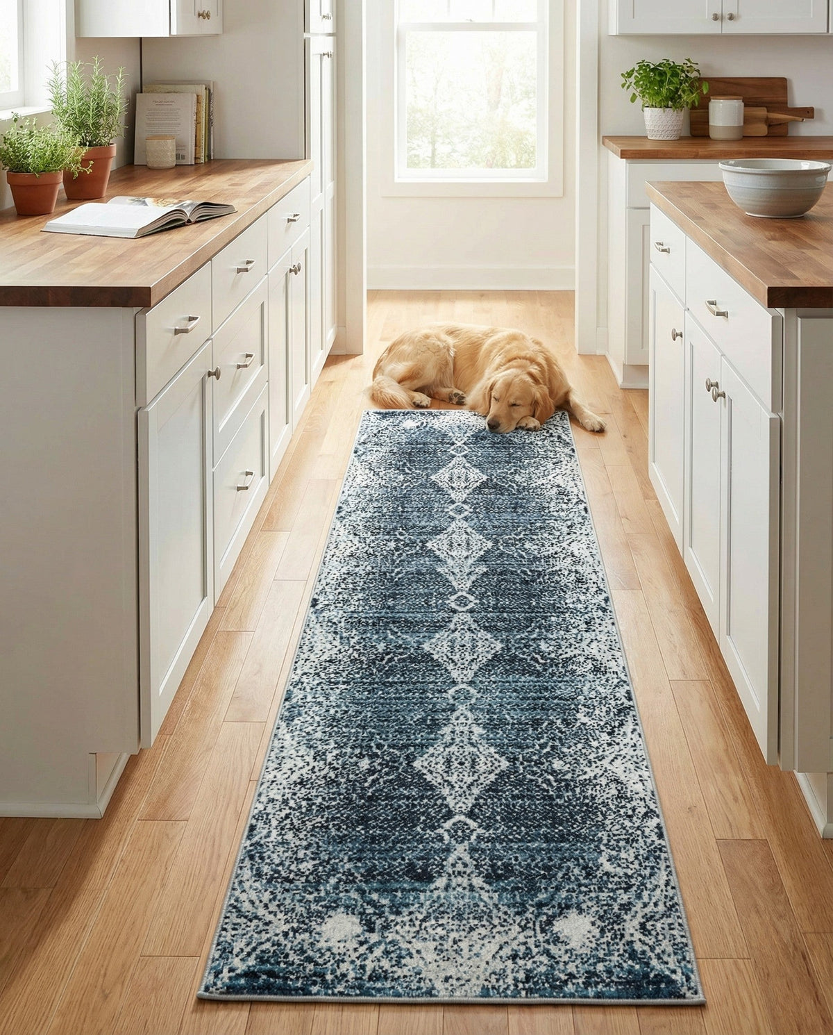 Aegean Elegance Washables Collection Area Rug -  Naxos Runner Navy Blue  lifestyle 111