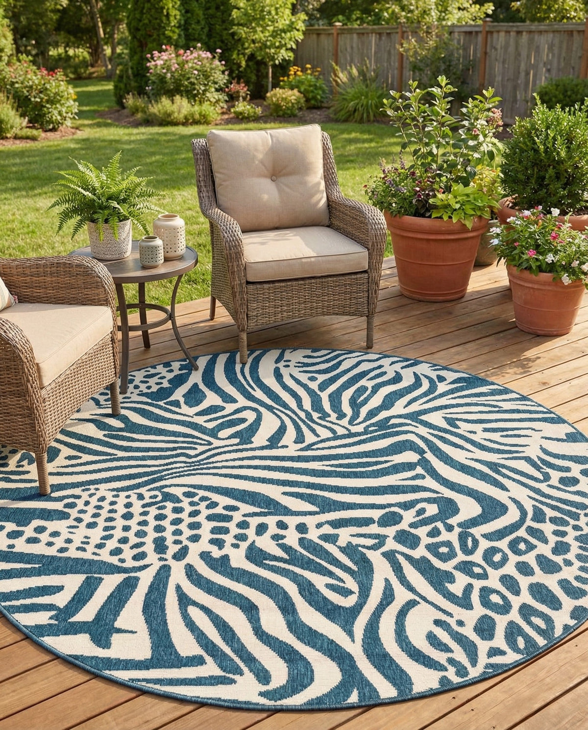 Savannah Escape Collection Area Rug -  Masai Round Navy Blue and Ivory  lifestyle 52