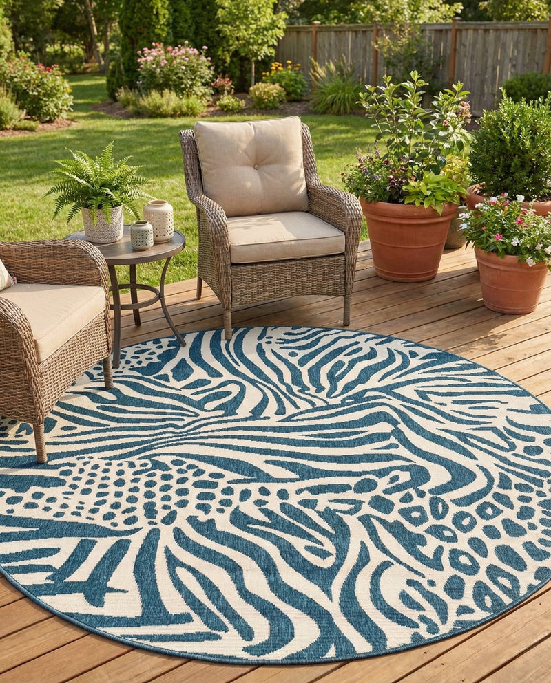 Savannah Escape Collection Area Rug -  Masai Round Navy Blue and Ivory  lifestyle 52