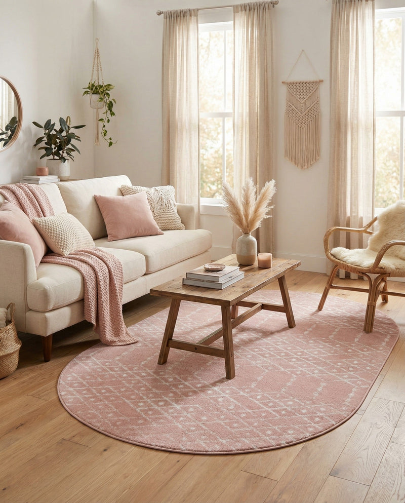 Marrakesh Lattice Collection Area Rug - Casablanca (Rose Pink) Oval Rose Pink  lifestyle 46