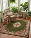 Tabriz Tapestry Collection Area Rug - Azerbaijan (Green) Rectangle Green  lifestyle 17
