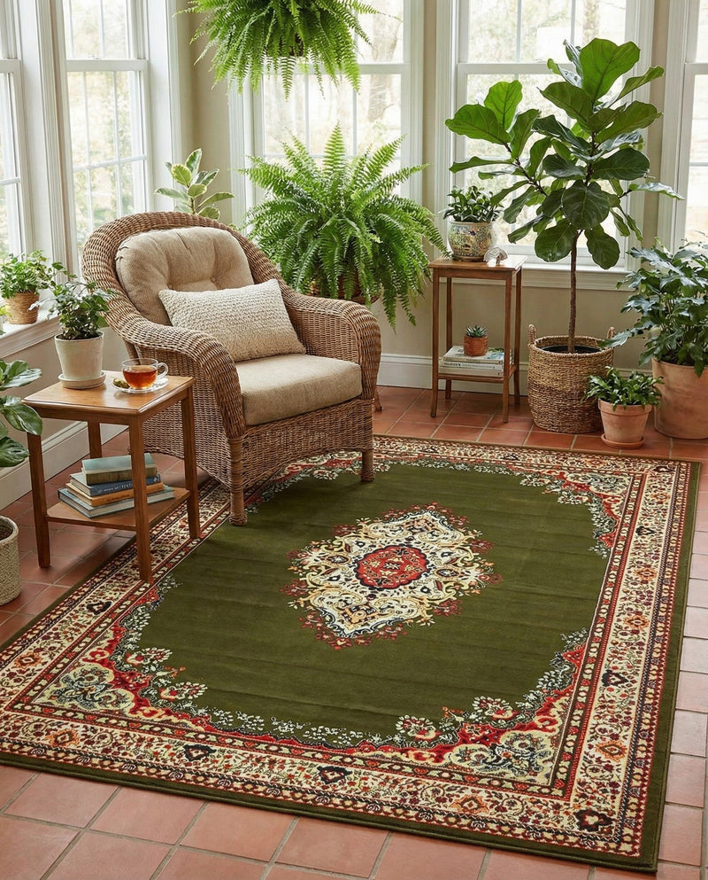 Tabriz Tapestry Collection Area Rug - Azerbaijan (Green) Rectangle Green  lifestyle 17