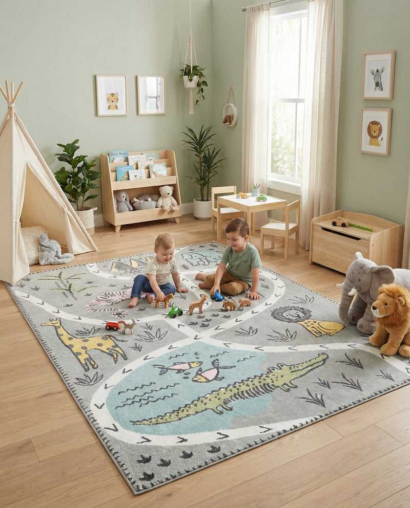 Wonder Tykes Collection Area Rug -  Enigma Rectangle Gray  lifestyle 13