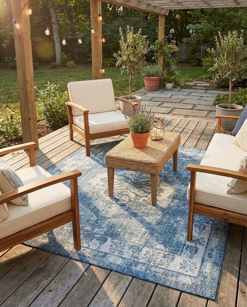 Patio Heritage Collection Area Rug -  Augusta (Blue) Square Blue  lifestyle 79