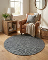 Highland Woven Jute Collection Area Rug - Glenmore (Navy Blue) Round Navy Blue  lifestyle 47