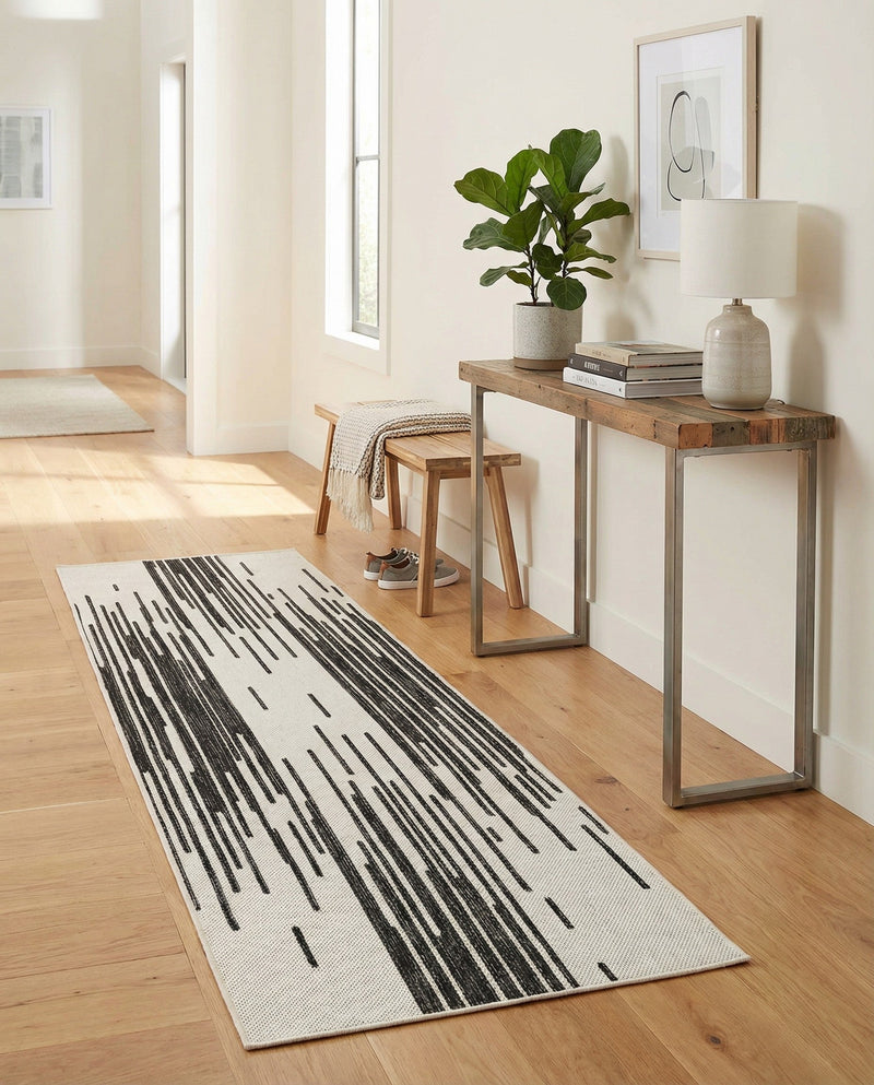 Urban Terrace Collection Area Rug -  Riverside Runner Black and White  lifestyle 69