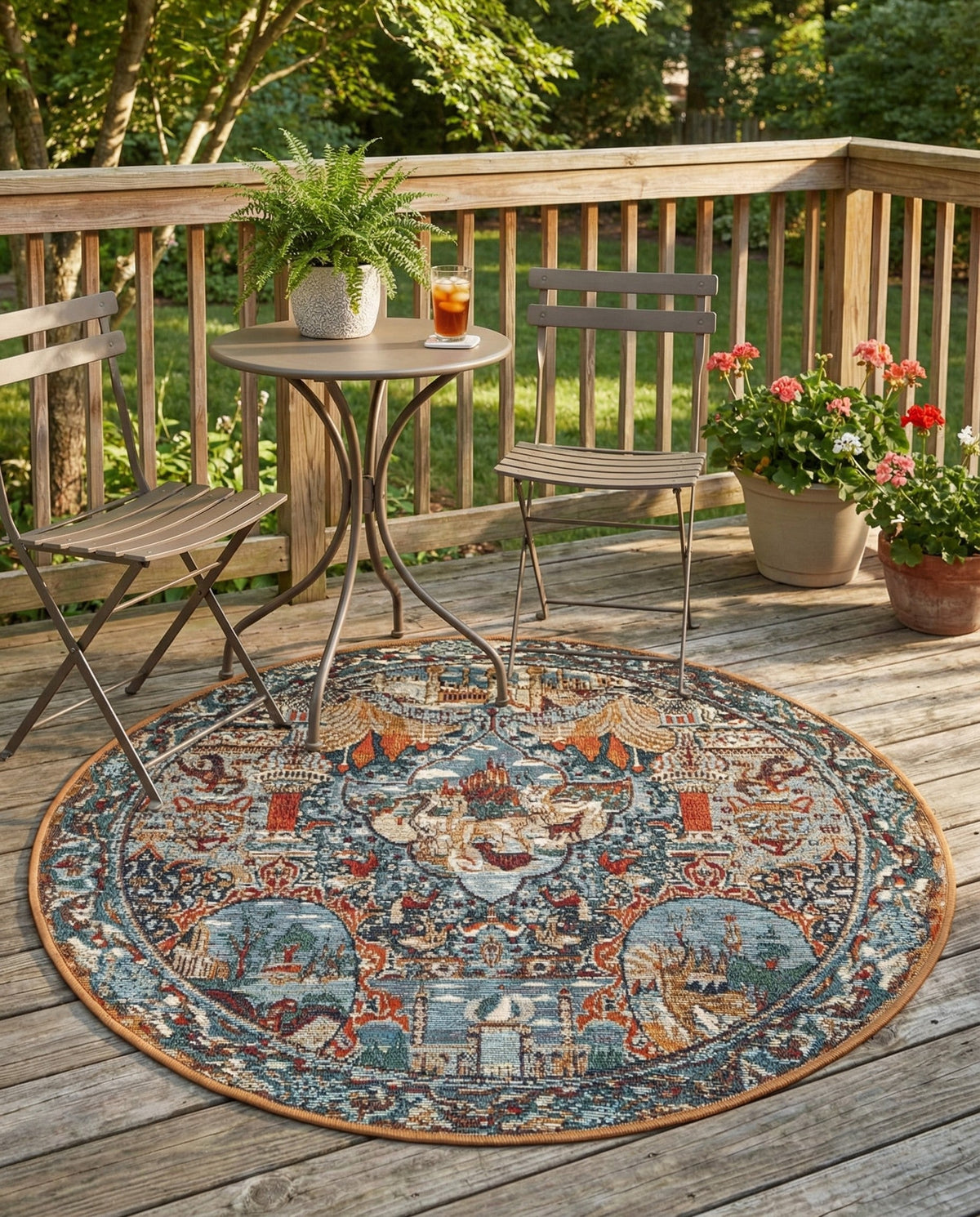 Patio Heritage Collection Area Rug -  Oasis Round Multi  lifestyle 73
