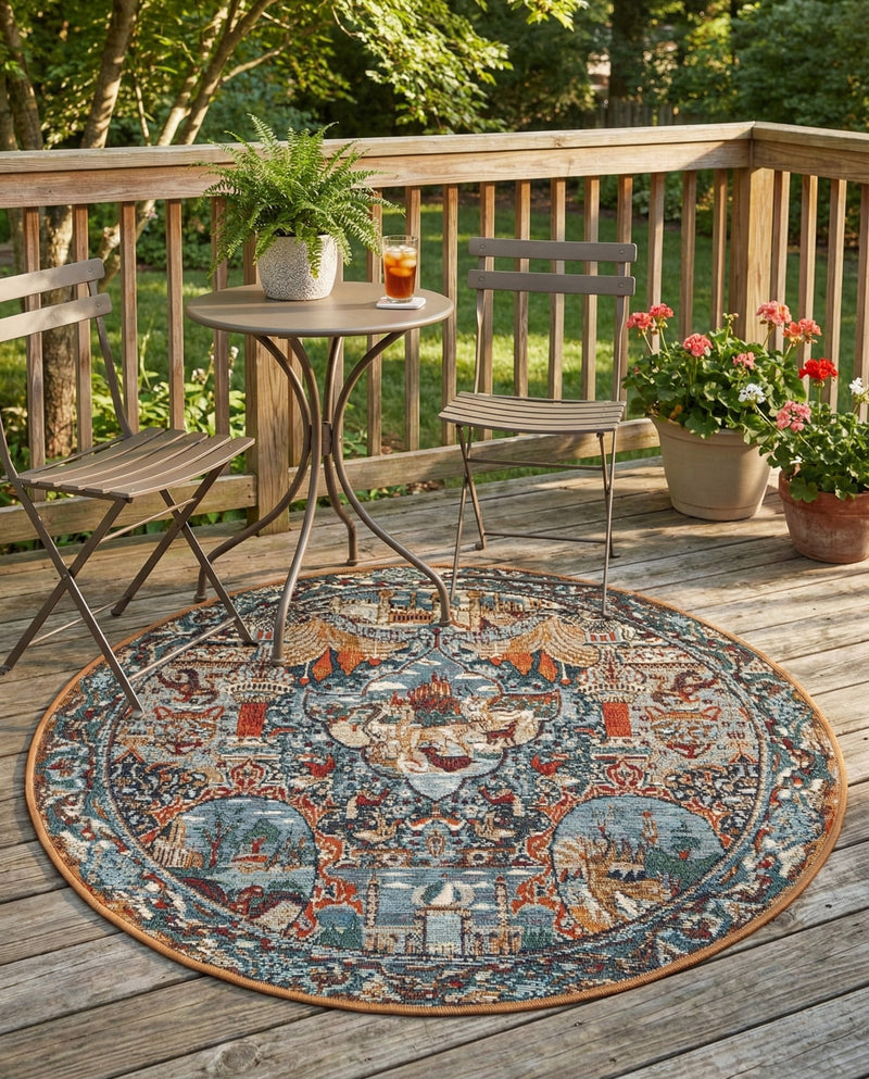 Patio Heritage Collection Area Rug -  Oasis Round Multi  lifestyle 73