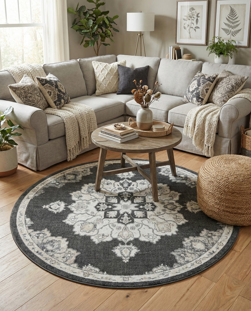 Beverly Grove Collection Area Rug - Melrose (Charcoal) Round Charcoal  lifestyle 78