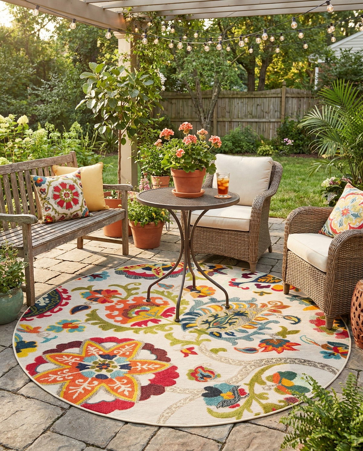 Outdoor Marrakesh Collection Area Rug - Fes Round Multi Beige  lifestyle 176