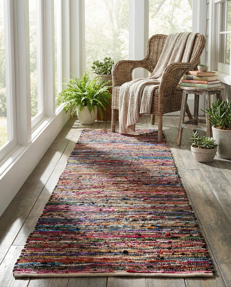 Thar Cotton Collection Area Rug - Alleppey Runner Multi Black  lifestyle 57