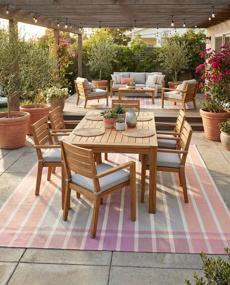 Seaside Stripes Collection Area Rug -  Coral Rectangle Pink and Lavender  lifestyle 67