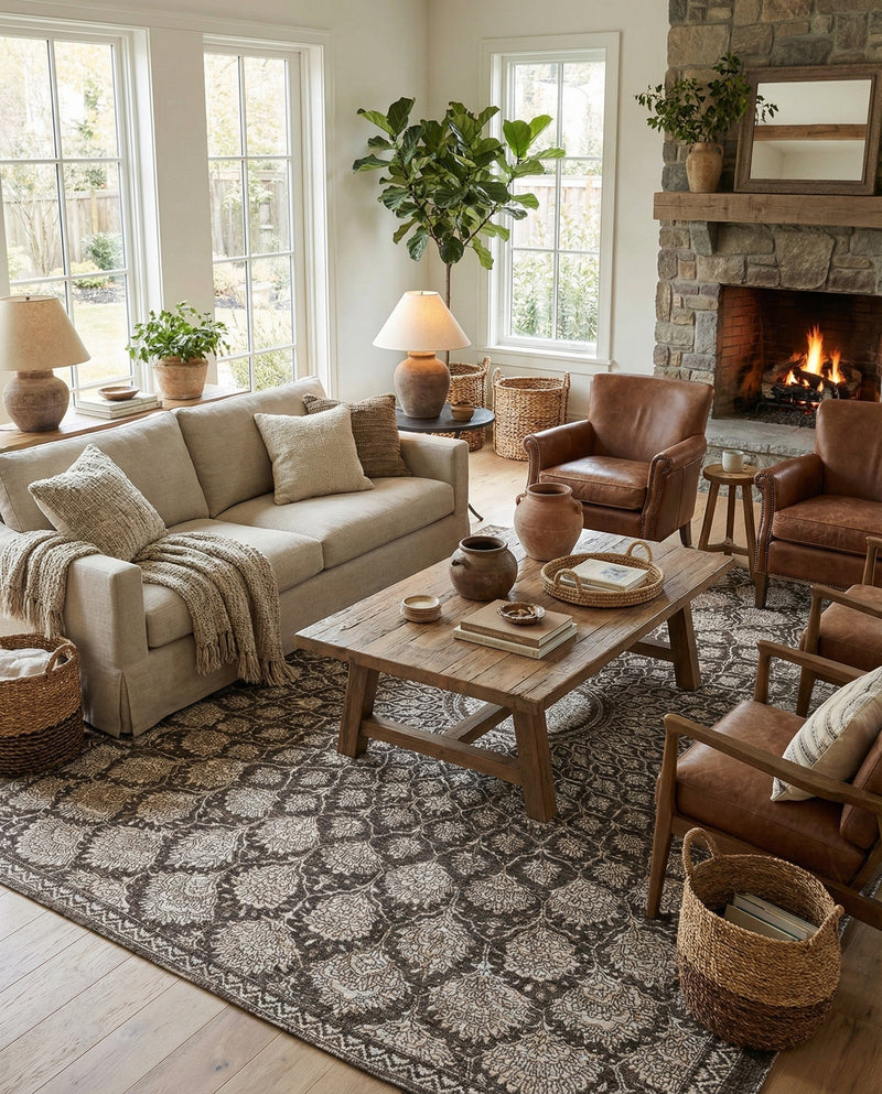 Savannah Threads Collection Area Rug -  Serengeti Rectangle Charcoal and Ivory  lifestyle 11