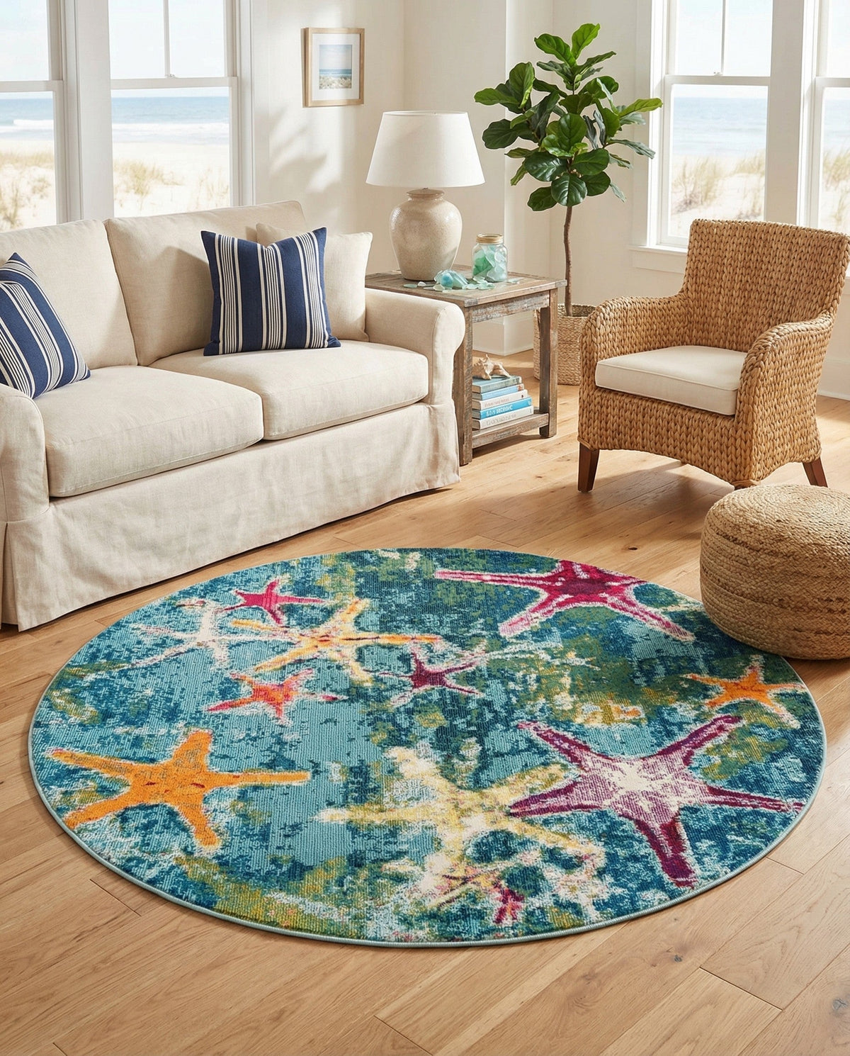 Sorrento Shores Collection Area Rug - Positano Round Navy Blue  lifestyle 106