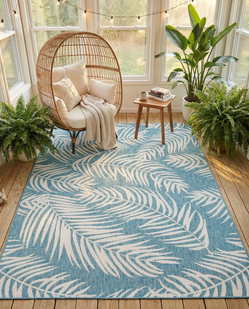 Seaside Blooms Collection Area Rug - Verdure (Light Aqua) Rectangle Light Aqua  lifestyle 10