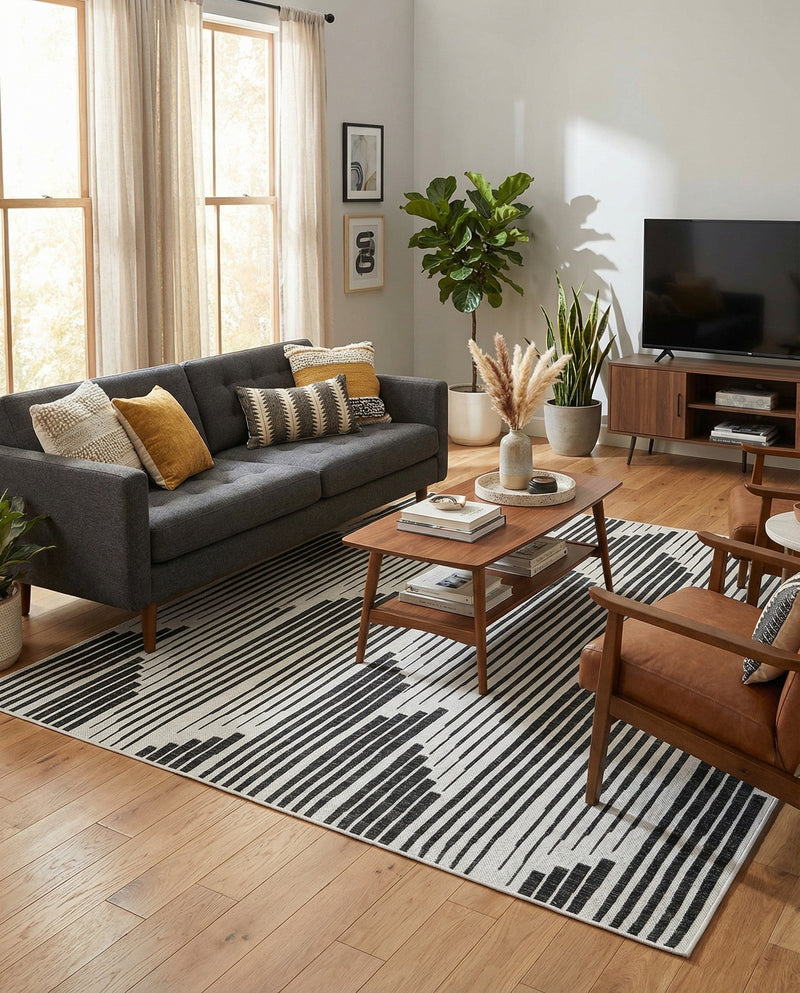 Urban Terrace Collection Area Rug -  Bronx Rectangle Black and White  lifestyle 7