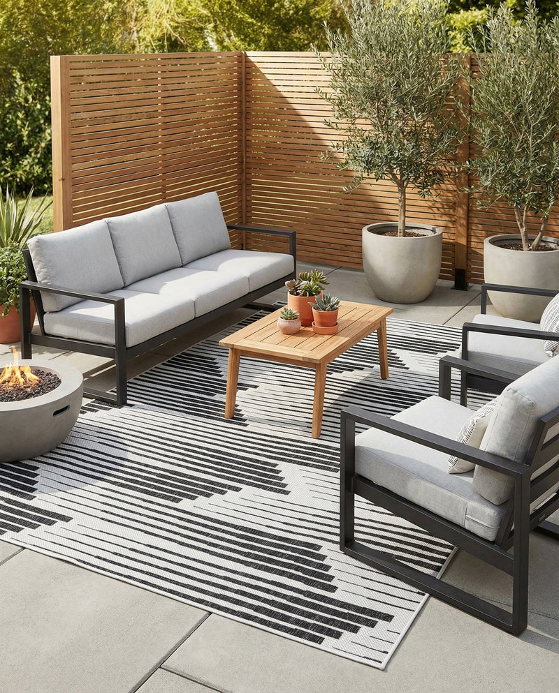 Urban Terrace Collection Area Rug -  Bronx Rectangle Black and White  lifestyle 25