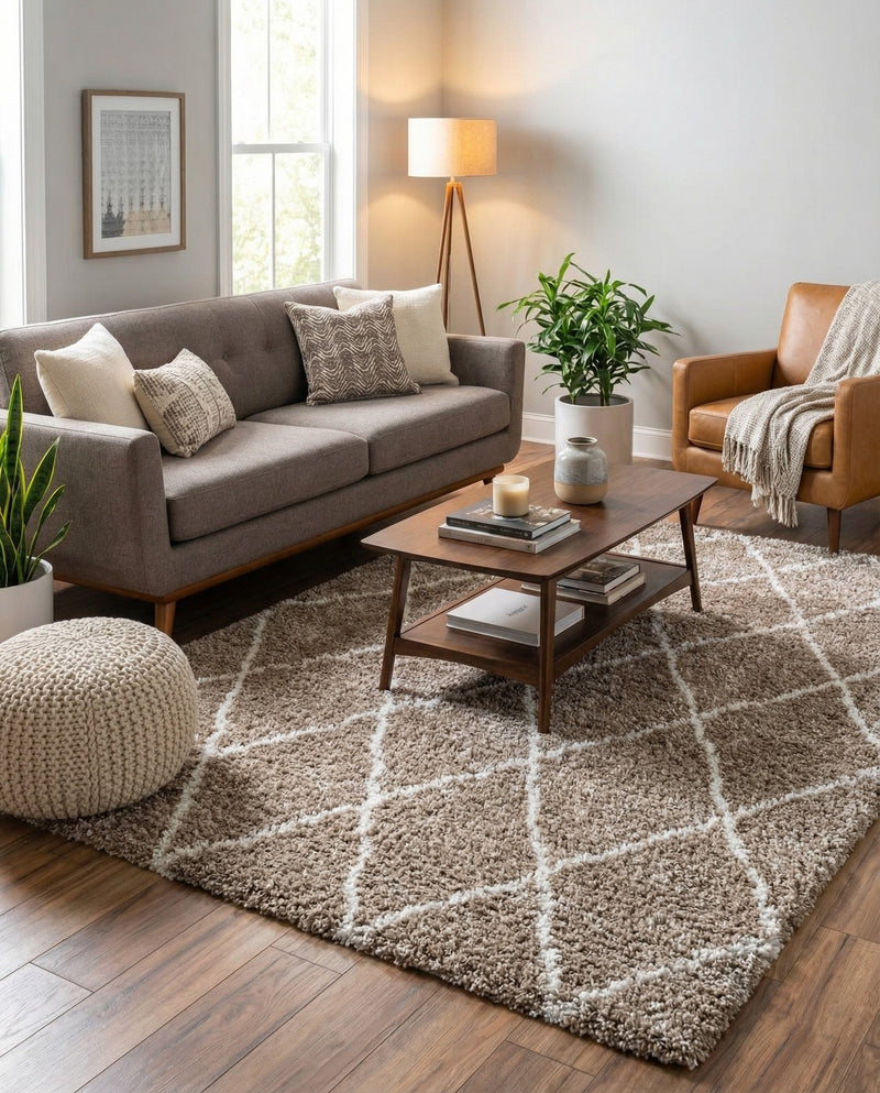 Cozy Haven Shag Collection Area Rug - Serenity (Khaki) Rectangle Khaki  lifestyle 6