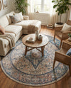 Seville Stripes Collection Area Rug - Cadiz (Blue) Round Blue  lifestyle 80