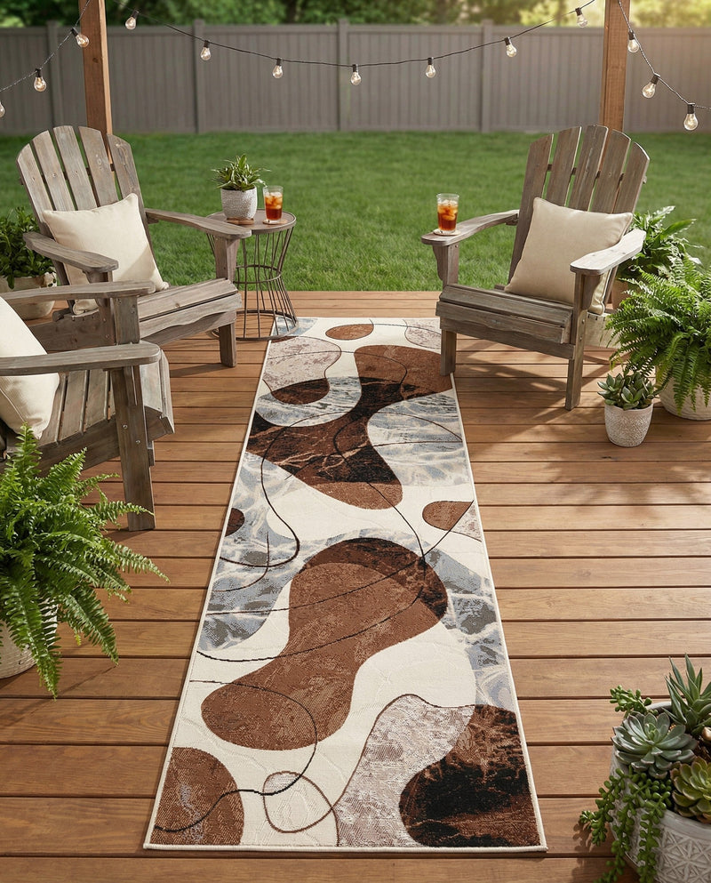 Urban Terrace Collection Area Rug -  Garden Runner Brown and White  lifestyle 44