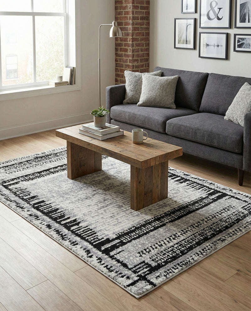 Marrakech Mosaic Collection Area Rug -  Sahara Rectangle Black and White  lifestyle 26