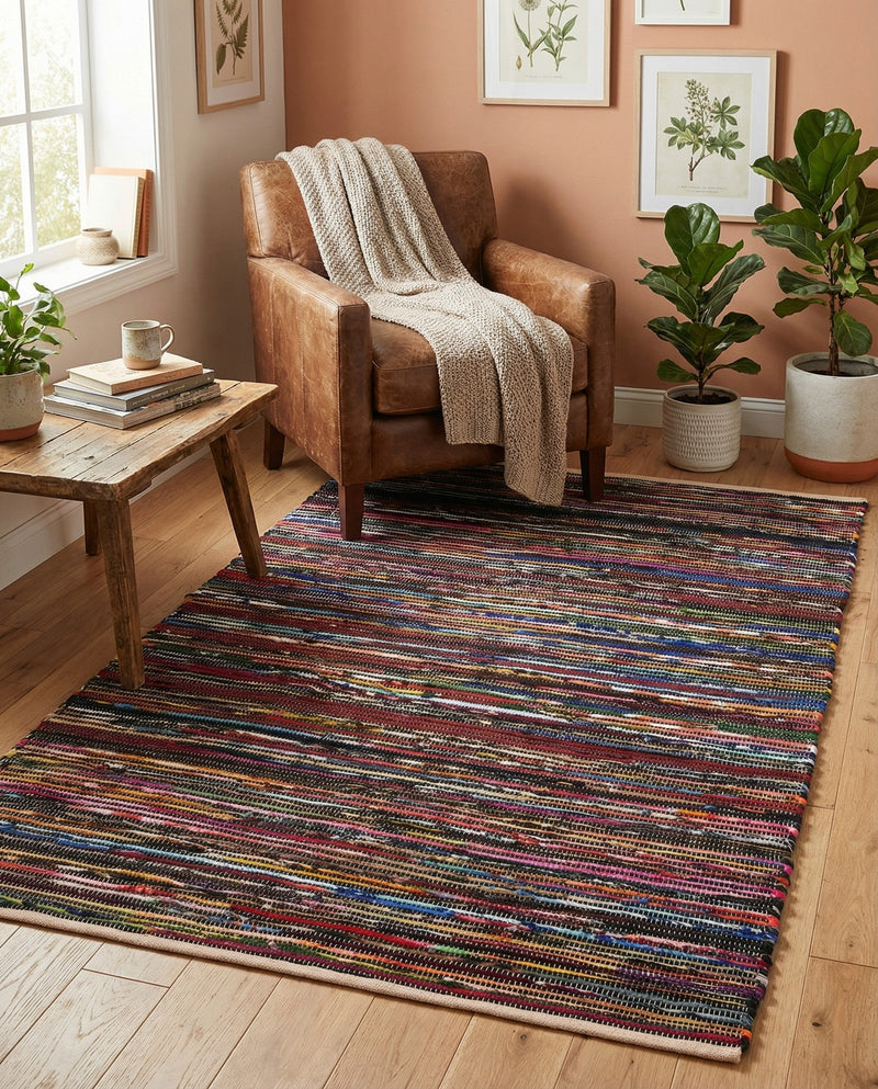 Thar Cotton Collection Area Rug - Alleppey Rectangle Multi Black  lifestyle 10
