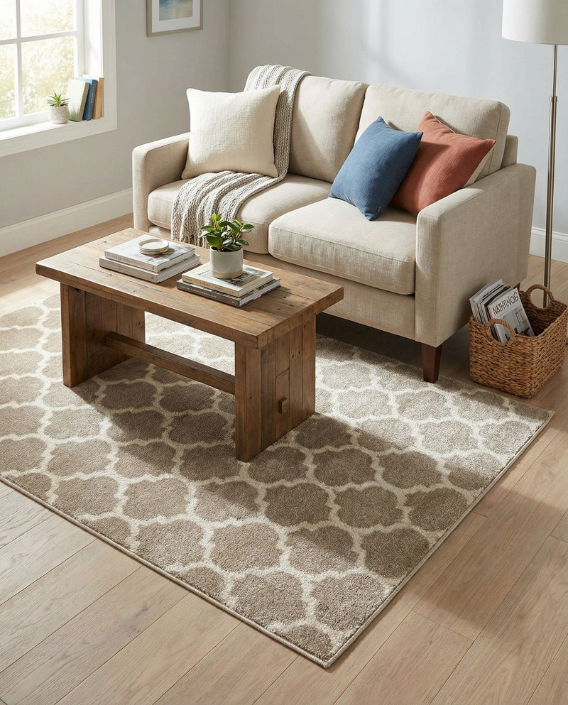 Lattice Gardens Collection Area Rug -  Bloomfield (Light Brown) Rectangle Light Brown  lifestyle 24